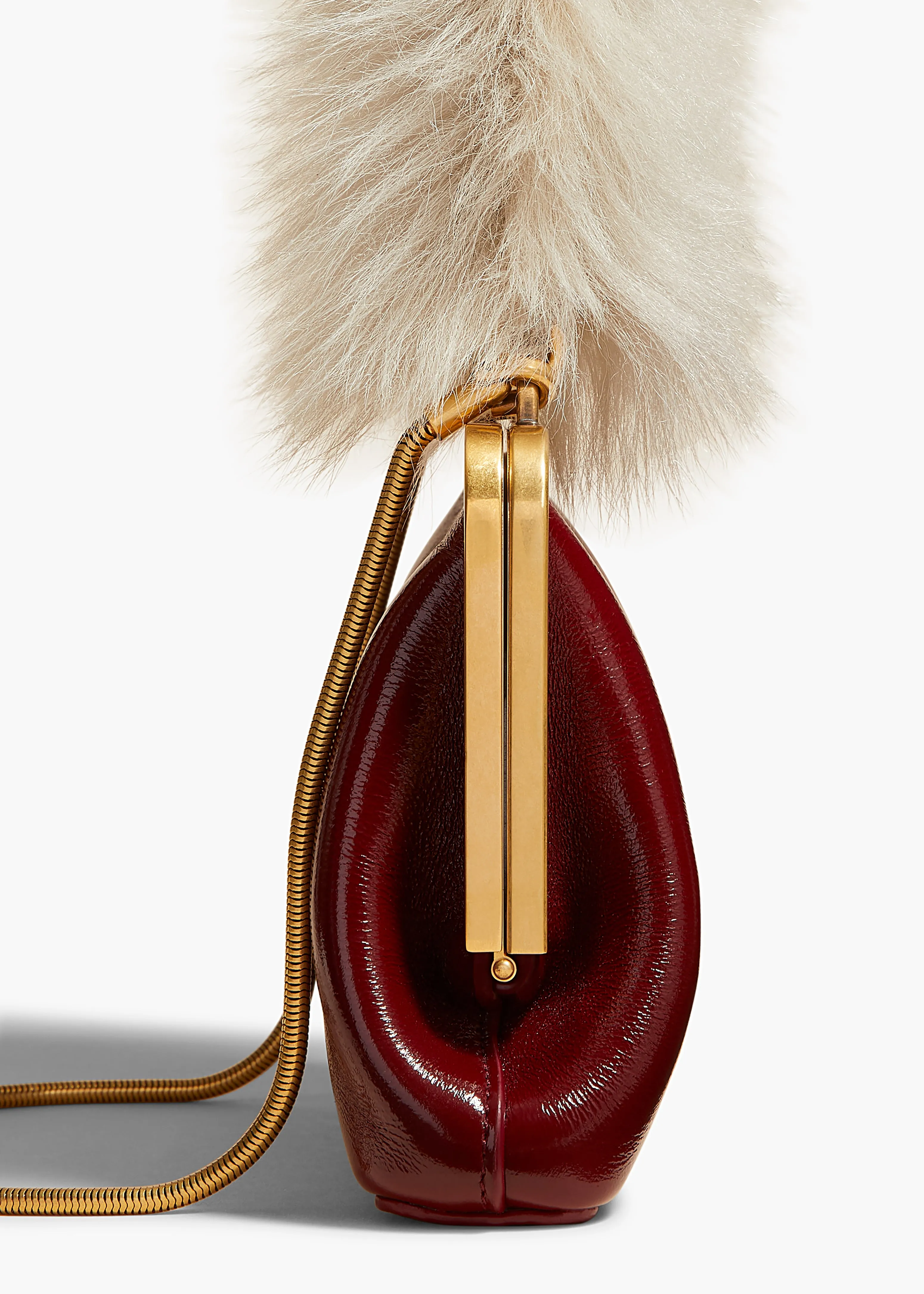 Small Lilith Evening Bag in Oxblood Crackle Patent Leather with Shearling