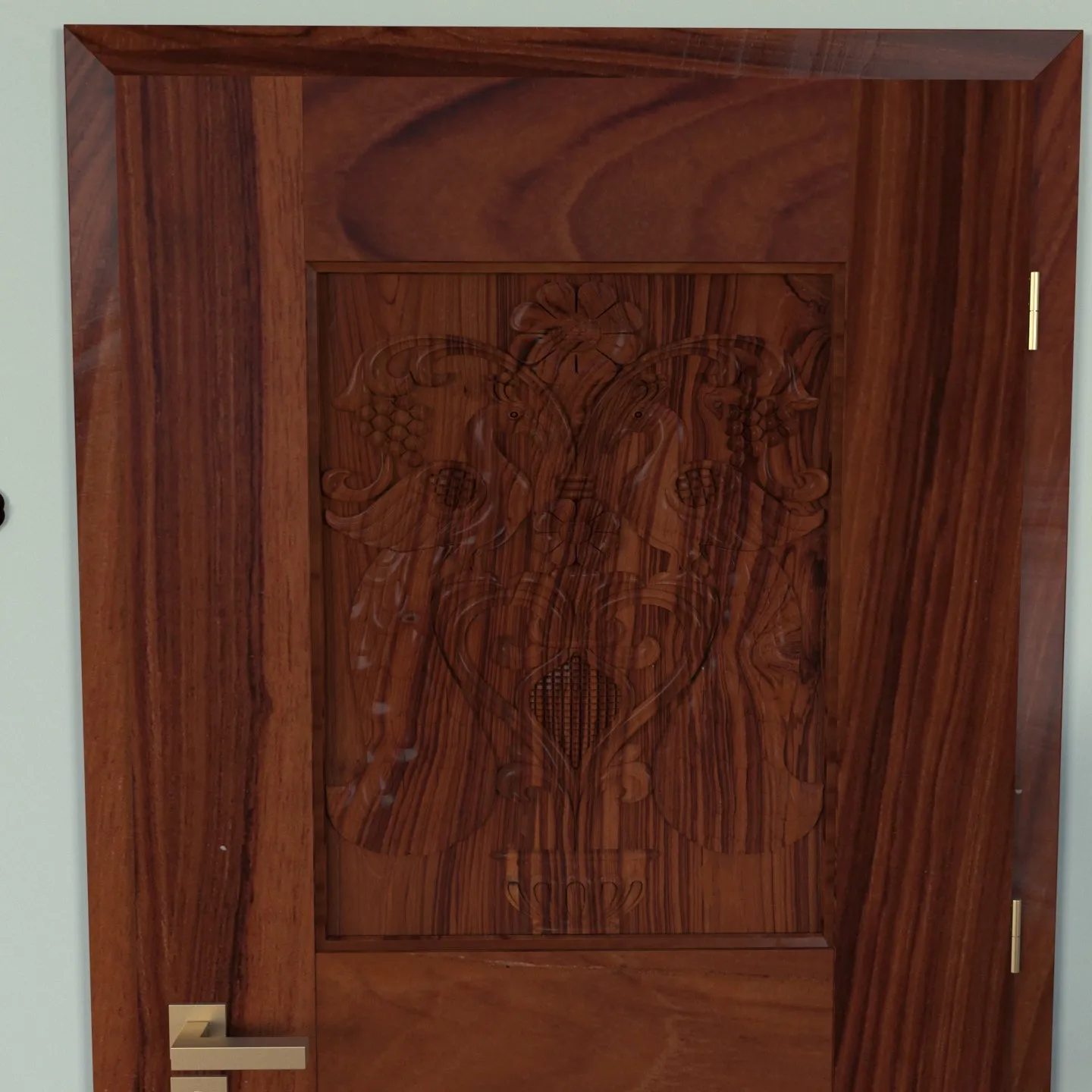 Solid Teak Carved Bird Designed 3 by 6 Door with Choukat