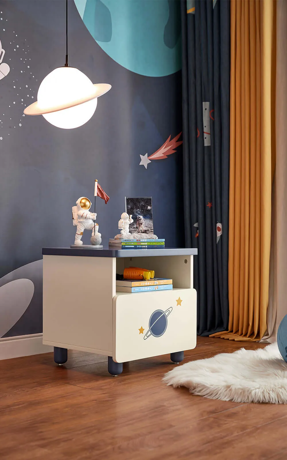 Space Boy Navy and White Bedside Table