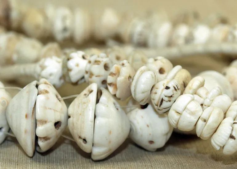 Strand of Carved Shell "Bead Caps" from Mali