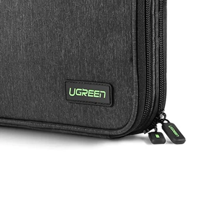 UGREEN Organizer Storage Travel Bag 2-Layer Large Capacity Soft Case for Phone, Tablet, SD Cards, Cables (Black) | 50147
