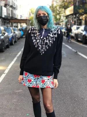 Vintage 80s Chandelier Dangling Crystals Sweater