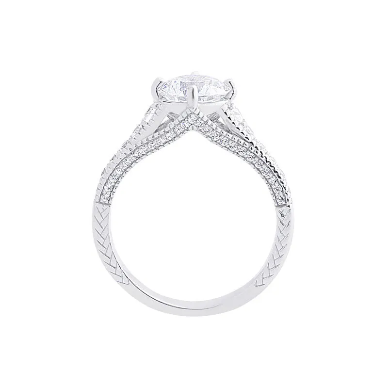 Vintage Compass Set Milgrain Tapered Band Engagement Ring