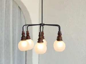 Vintage Glass & Walnut Finish Wood Hanging Lamp Light For Home Or Party Decor