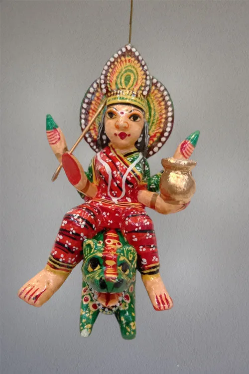 Wooden Flying Goddess Durga on Tiger