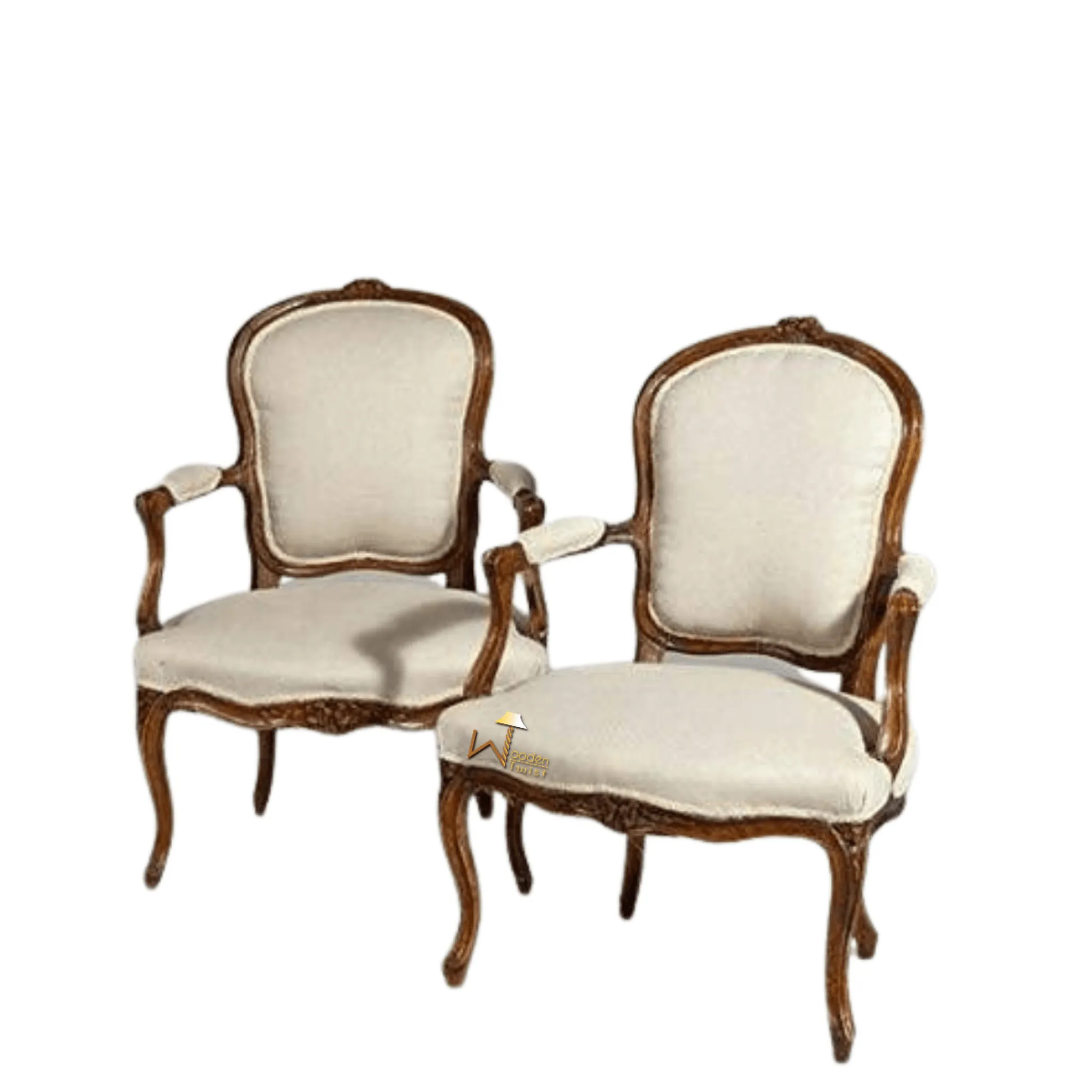 Wooden Twist Royal Look Handicraft Armrest Chair (Set of 2 )