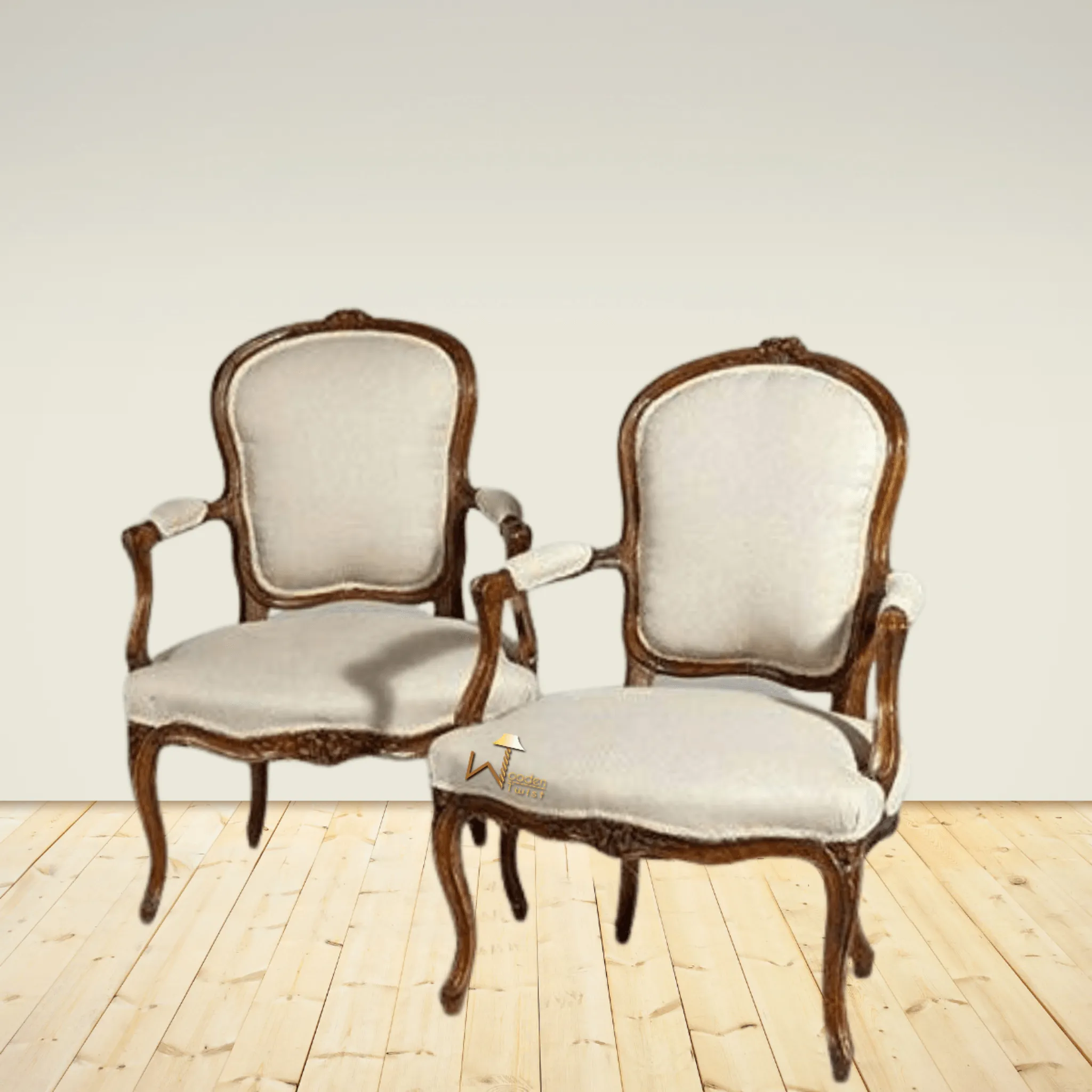 Wooden Twist Royal Look Handicraft Armrest Chair (Set of 2 )