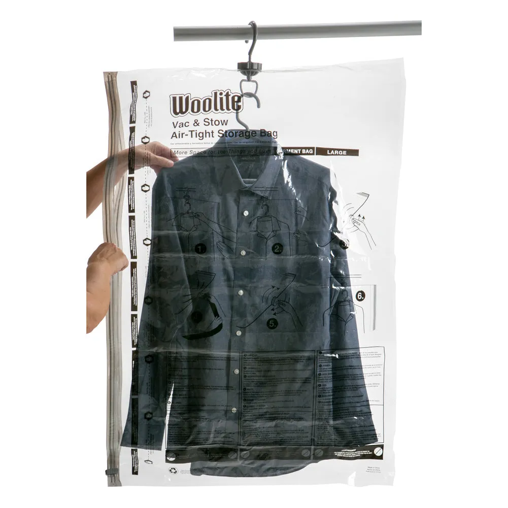 Woolite Vac-N-Stow Air-Tight Hanging Garment Bag, Large, 35x48 Inches